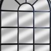 Window Pane Wooden Frame Floor Mirror with Arched Top; Black; DunaWest