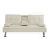 Fabric Folding Sofa Bed with 2 Cup Holders, Removable Armrest and Metal Legs,Single Sofa Bed with Ottoman,3 pcs for 1 sets