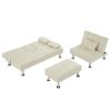 Fabric Folding Sofa Bed with 2 Cup Holders, Removable Armrest and Metal Legs,Single Sofa Bed with Ottoman,3 pcs for 1 sets