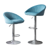 Zen Zone Modern Adjustable Counter Height Bar Stools/Dining Chairs With Back and Footrest; Blue Flannelette; Set of 2