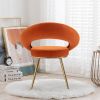 Orange Velvet Modern accent/Conversation Lounge Chair With Gold Plated Legs; unique appearance; Suitable For Office; Lounge; Living Room