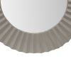 32 Inch Round Beveled Floating Wall Mirror with Corrugated Design Wooden Frame; Gray; DunaWest