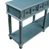 Retro Console Table Entryway Table 58" Long Sofa Table with 2 Drawers in Same Size and Bottom Shelf for Storage (Dark Blue)