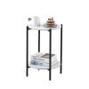 2-layer End Table with Whole Faux Marble Tabletop; Round Coffee Table with Black Metal Frame for Bedroom Living Room Office (White; 1 piece)