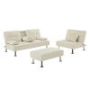 Fabric Folding Sofa Bed with 2 Cup Holders, Removable Armrest and Metal Legs,Single Sofa Bed with Ottoman,3 pcs for 1 sets