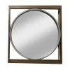 Rectangular Beveled Wall Mirror with Round Inner Frame; Brown; DunaWest