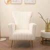 Velvet Accent Chair; Wingback Arm Chair with Gold Legs; Upholstered Single Sofa for Living Room Bedroom; White