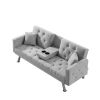 Square Arm Armrests; Grey Linen Convertible Sofa and Daybed