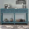 Retro Console Table Entryway Table 58" Long Sofa Table with 2 Drawers in Same Size and Bottom Shelf for Storage (Dark Blue)