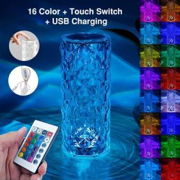 16 Colors LED Crystal Lamp Rose Light Touch Table Lamps Bedr