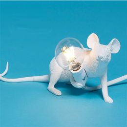 Nordic Creative Mini Animal Mouse Lamp Living Room Dining Room Bedroom Clothing Store Personalized Eye Protection Gift Resin Table Lamp (Option: White-Prone position-AU)