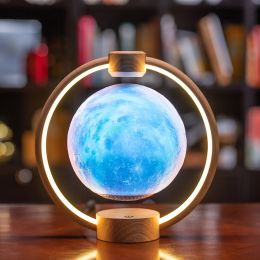 Maglev Moon Light Bluetooth Speaker 3D Stereo Diy Colorful Glare (Option: Wood grain starry sky-AU)