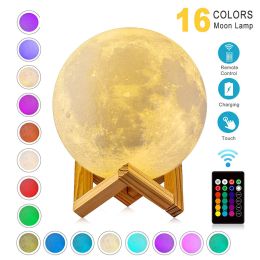 LED Night Lights Moon Lamp 3D Print Moonlight Timeable Dimmable Rechargeable Bedside Table Desk Lamp Children's Leds Night Light (Option: 15cm)